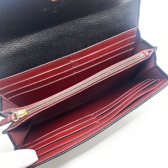 CHANEL CC Classic Caviar Flap Wallet Quilted Leather Chain Purse Black - Picture 9 of 14